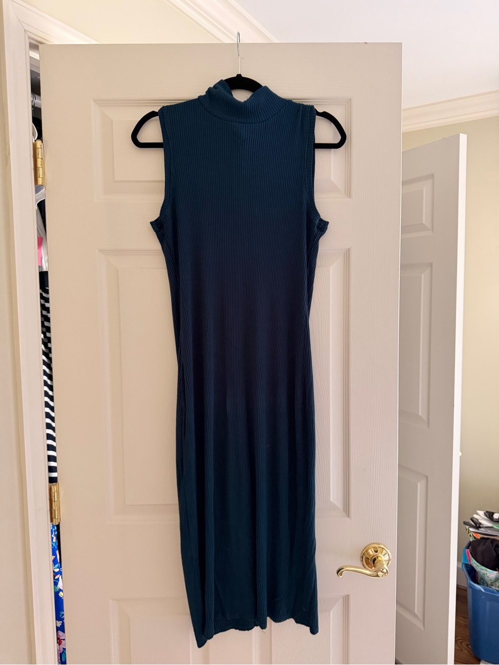 Bordeaux Sleeveless Ribbed Maxi Dress - Teal Blue